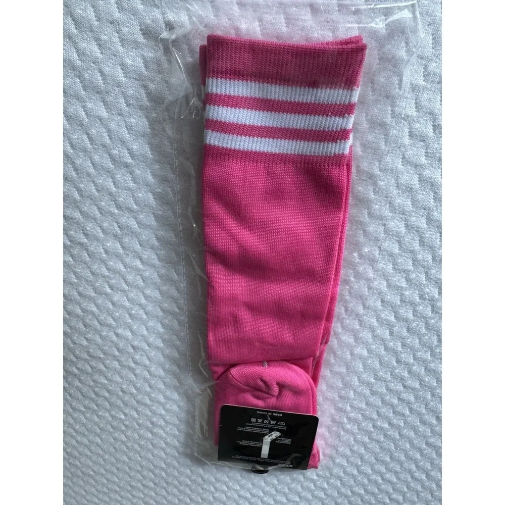 Unbranded Unisex Medium Athletic Socks Pink White Striped